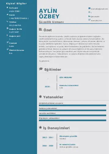 Güzellik Uzmanı Cv Örnekleri  cv indir